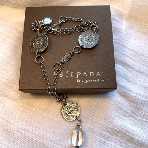 Silpada 925 sterling silver oxidized, etched coin and crystal drop pendant - Picture 1 of 11